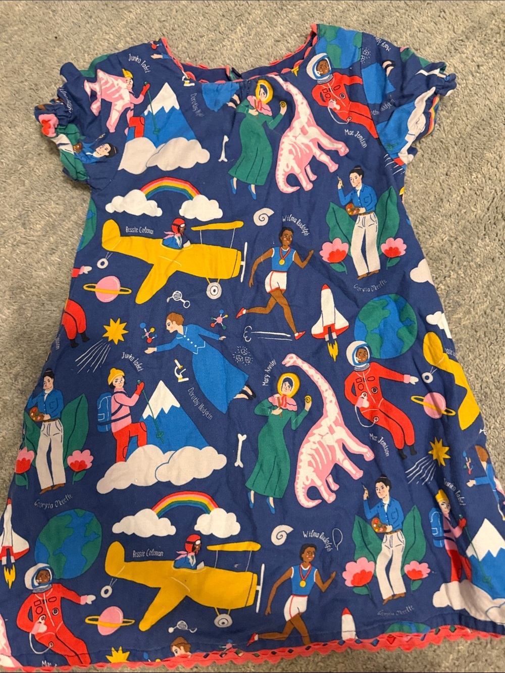 Mini Boden Whimsical Navy Kids Dress with Colorful Adventure Print